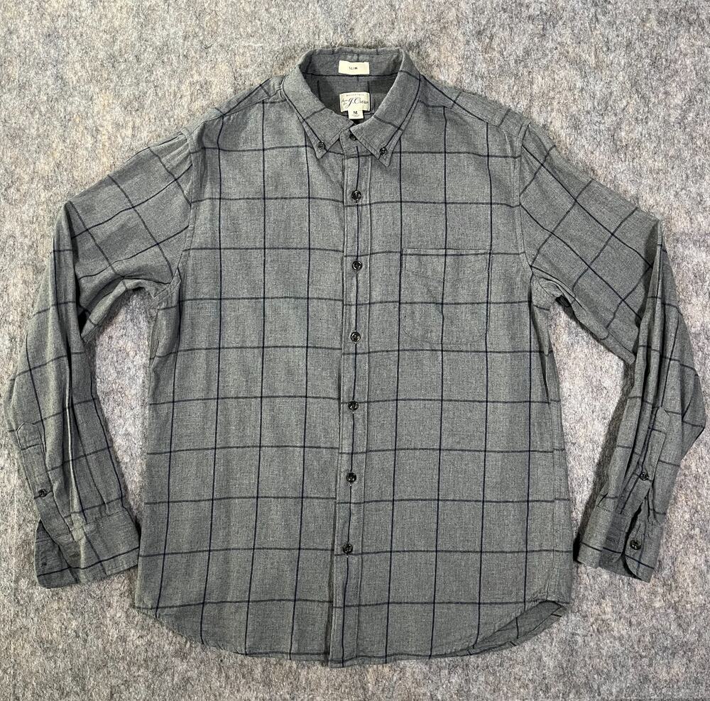 J.Crew Brushed Twill Windowpane Shirt / Mens Medium M /Slim Fit Grey Button Down